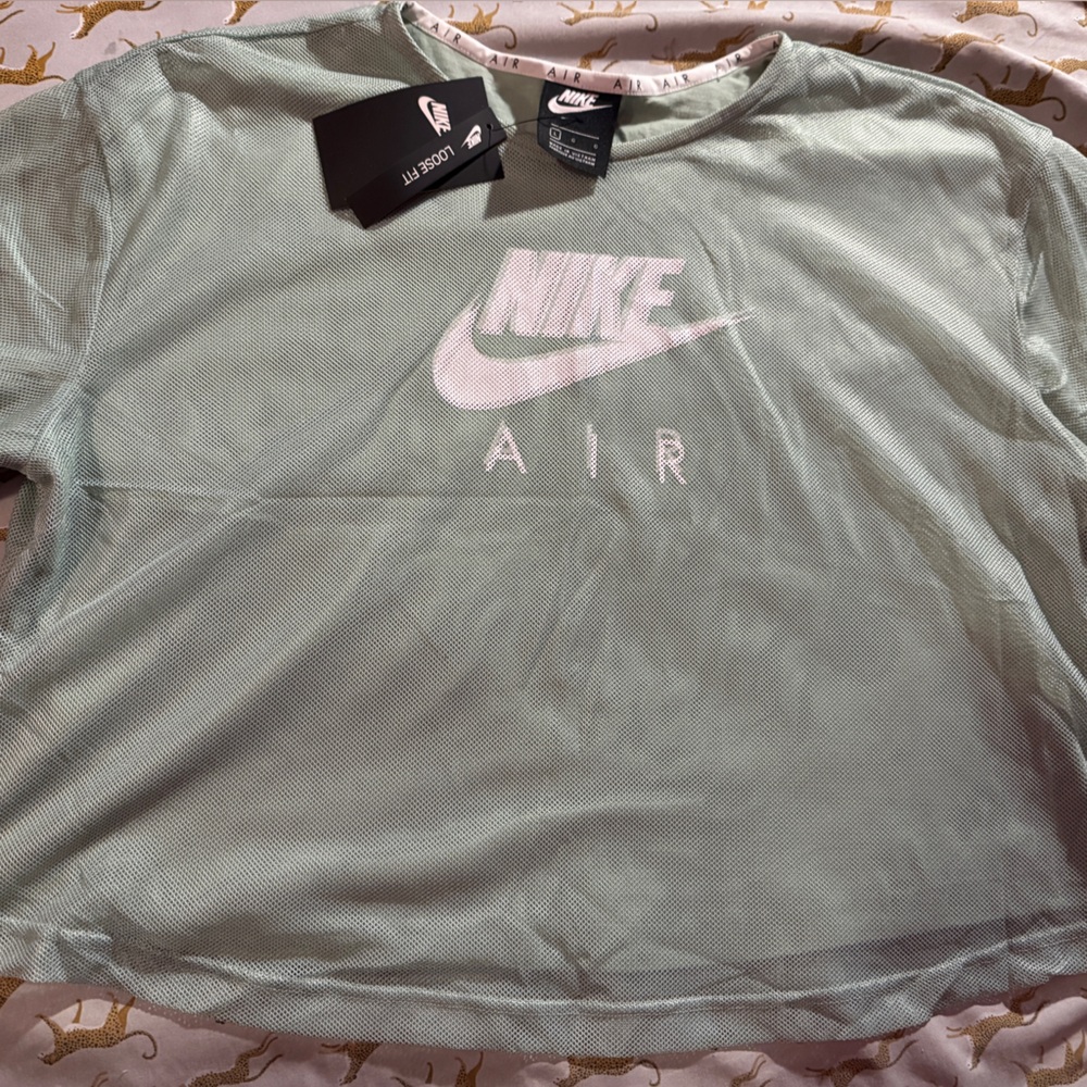Nike Air Mesh Top Womens Size Large Loose Fit Cropped Lightweight Green Football